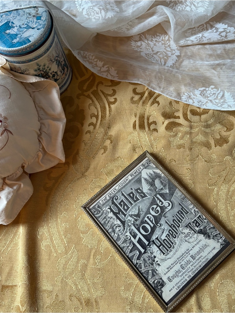 Vintage Ornate Gold-Tone Picture Frame with Victorian Newspaper Clipping